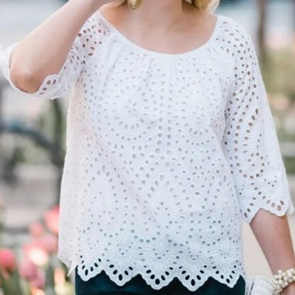 Vineyard Vines Tops - VINEYARD VINES Women's Large 100% Cotton White Eyelet‎ Lace Tunic Top Shirt Boho